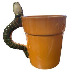 Cracker Barrel Ceramic Pottery Mug Planter Worm Handle Terra Cotta 4.5" x 3.75"
